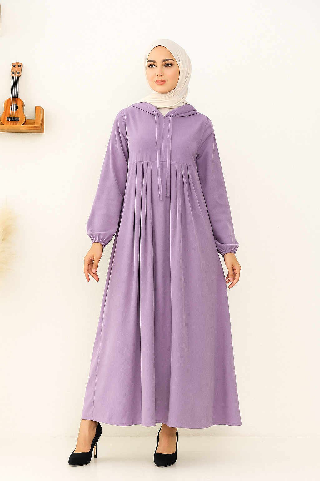 Ribbed Velvet Pleated Dress
