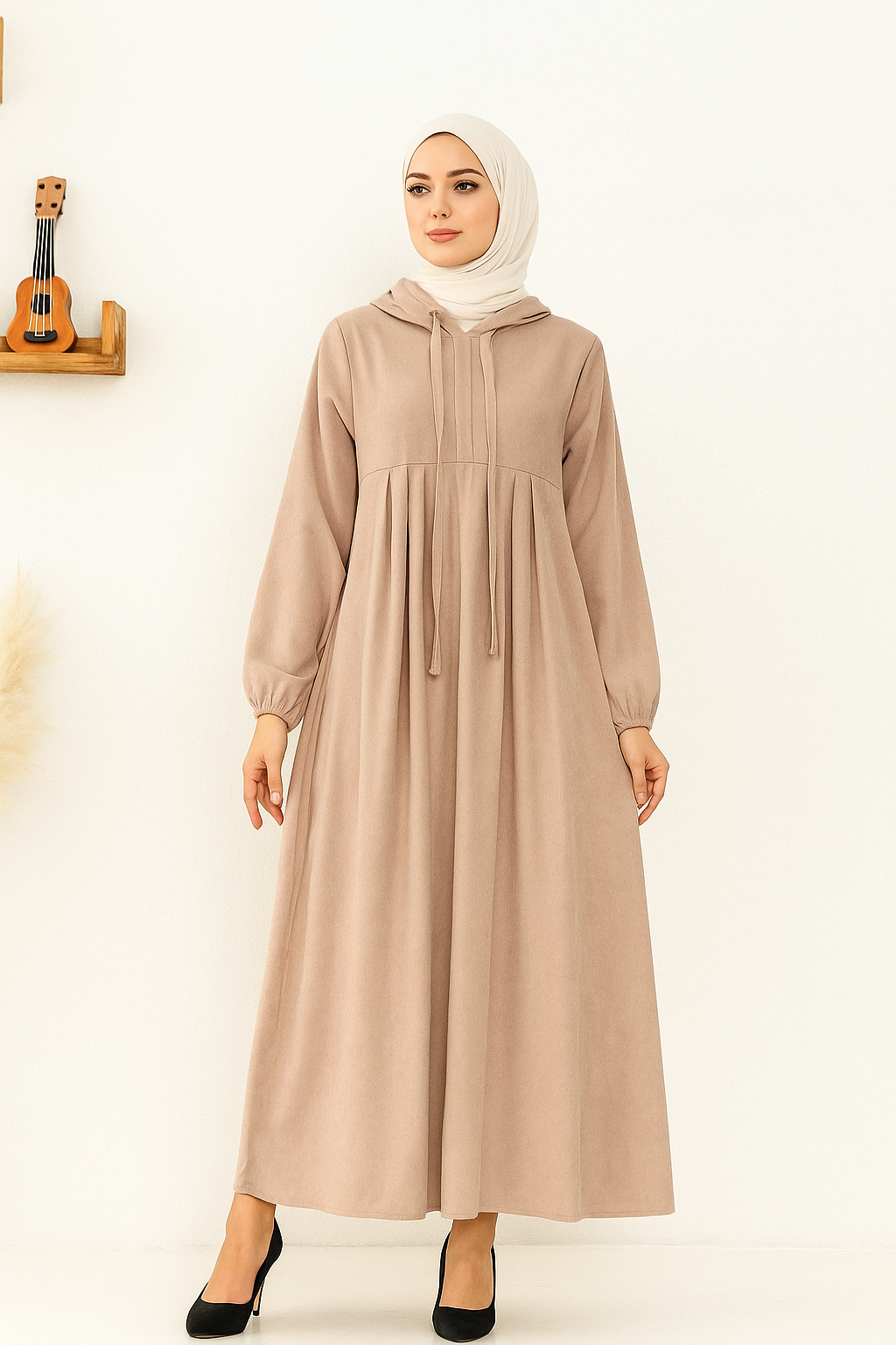 Ribbed Velvet Pleated Dress