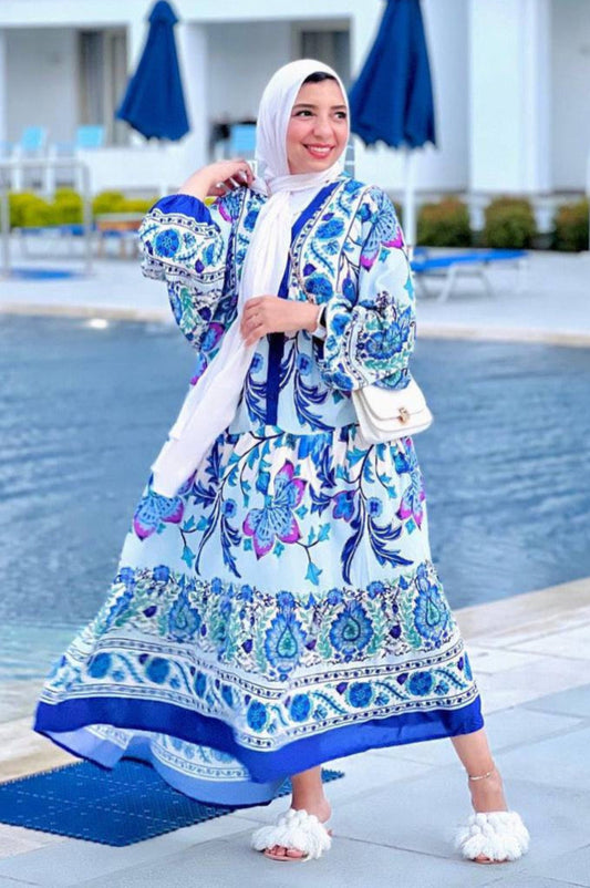 Floral Summer Dress-Sky Blue