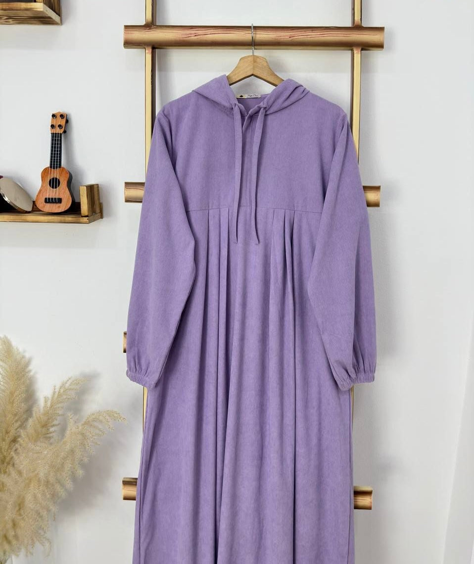 Ribbed Velvet Pleated Dress