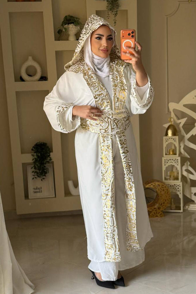 White/Golden Hoodie Kaftan (Separate Belt In/Out)