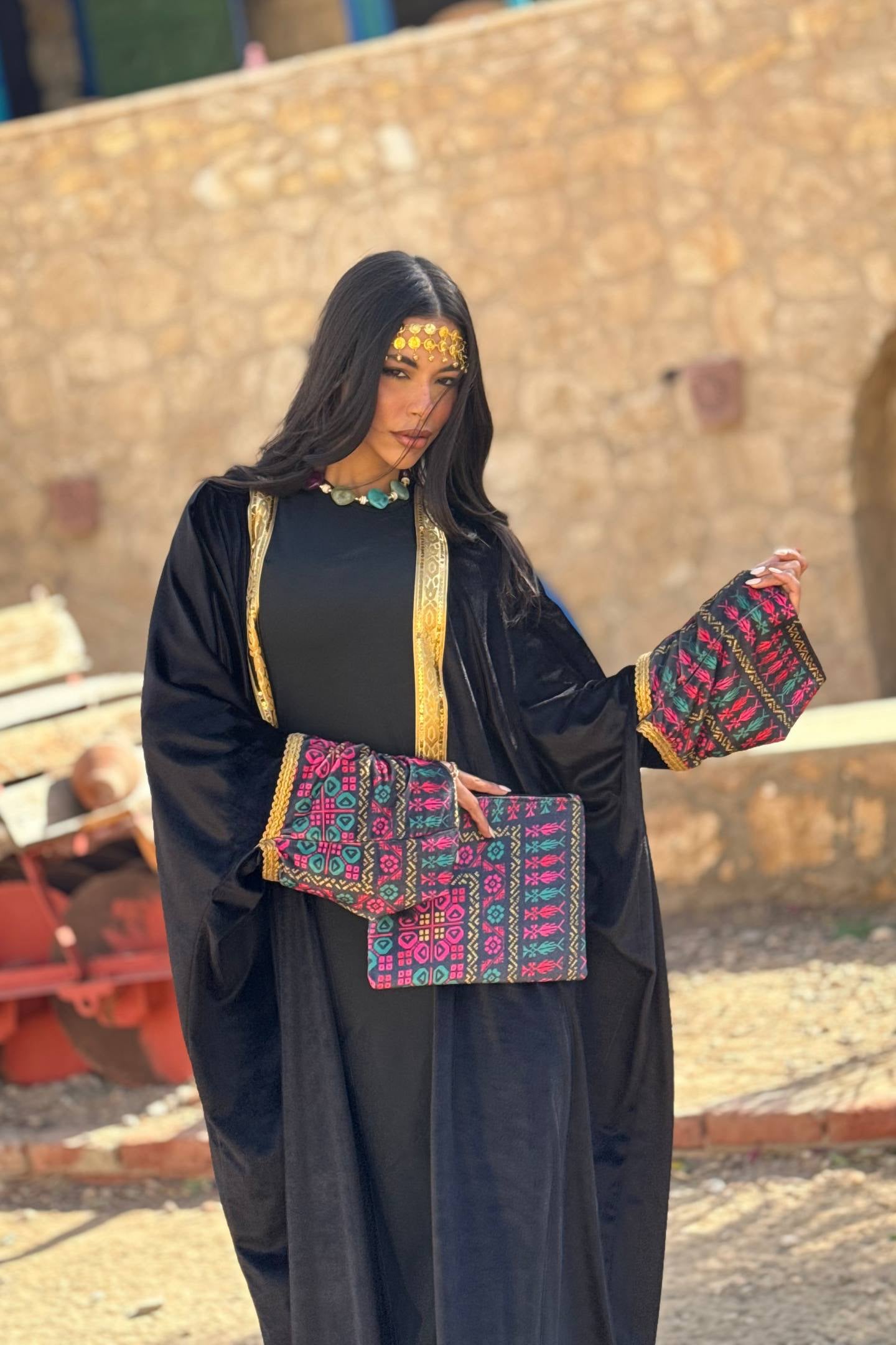Golden Design Etamine Kaftan with Bag