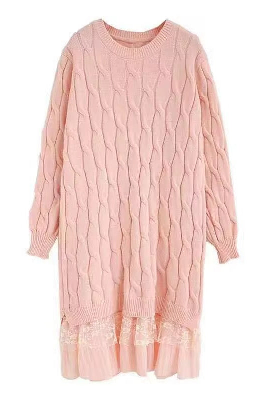 Knit Lace Tunic-Pink