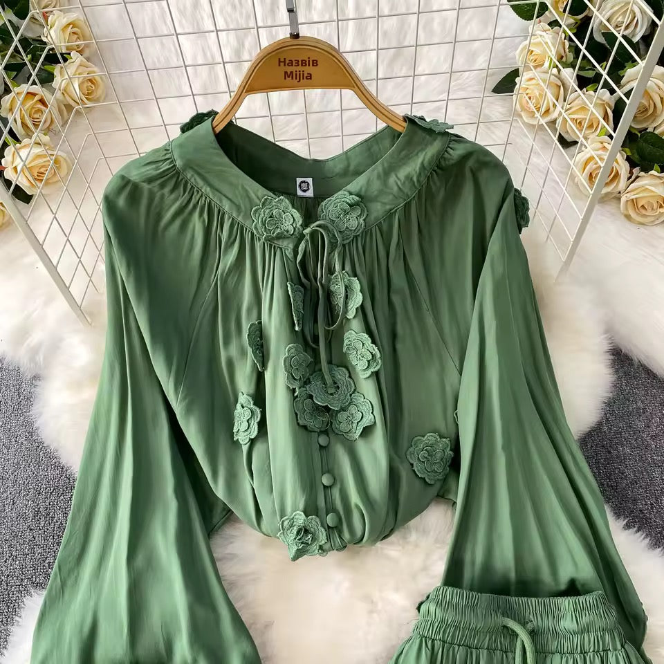 Green Floral Skirt Set