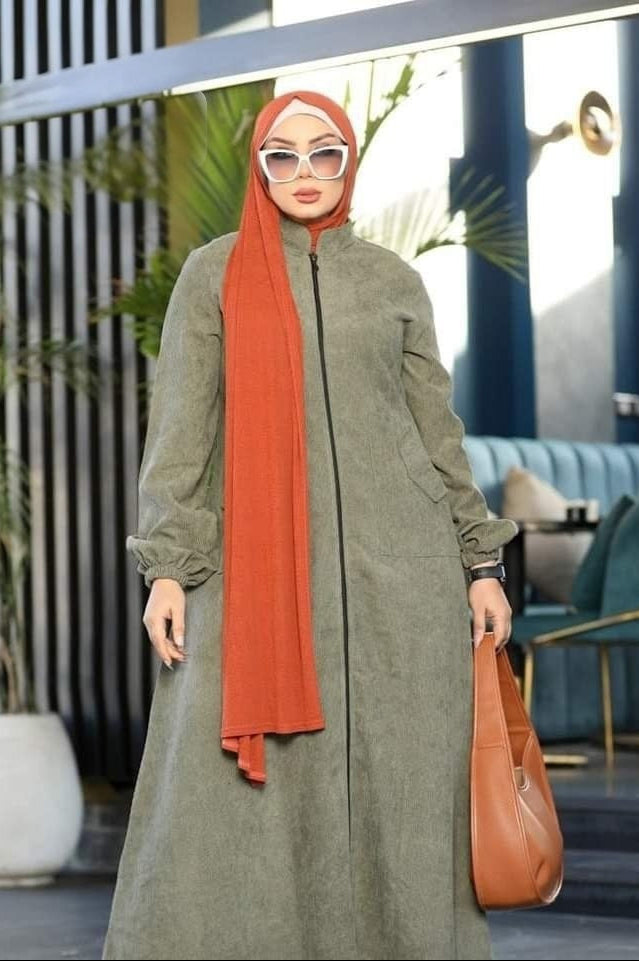 Ribbed Velvet Zip Abaya
