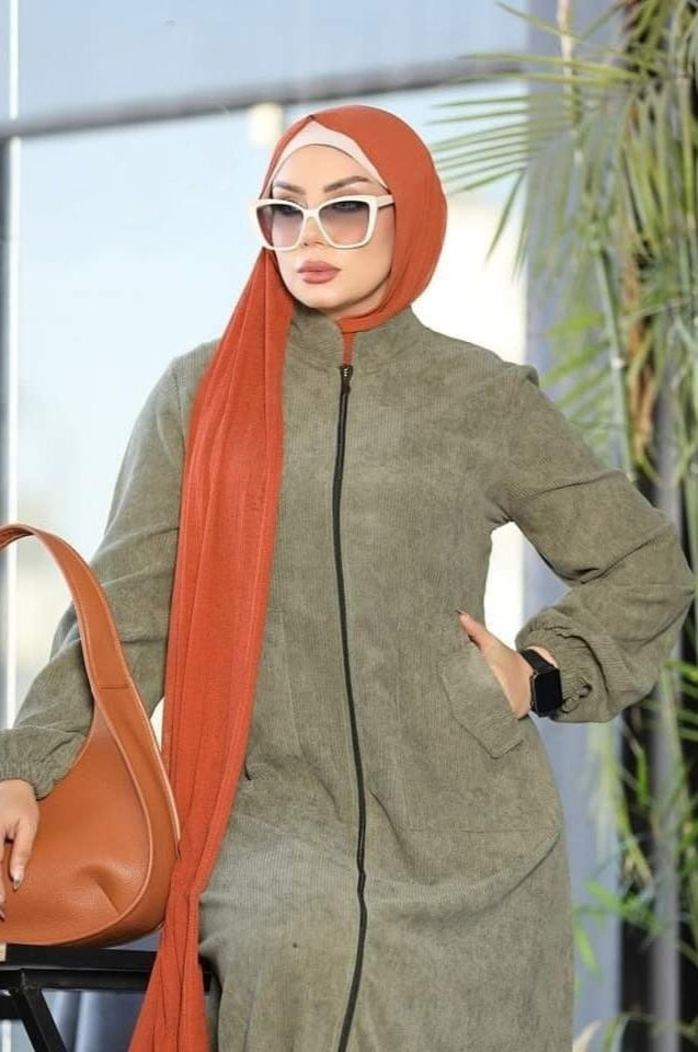 Ribbed Velvet Zip Abaya