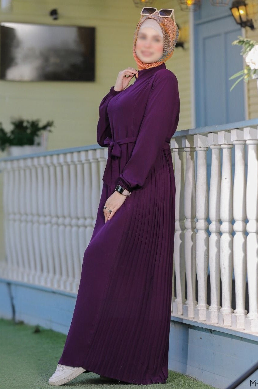 Pleated Abaya With Belt