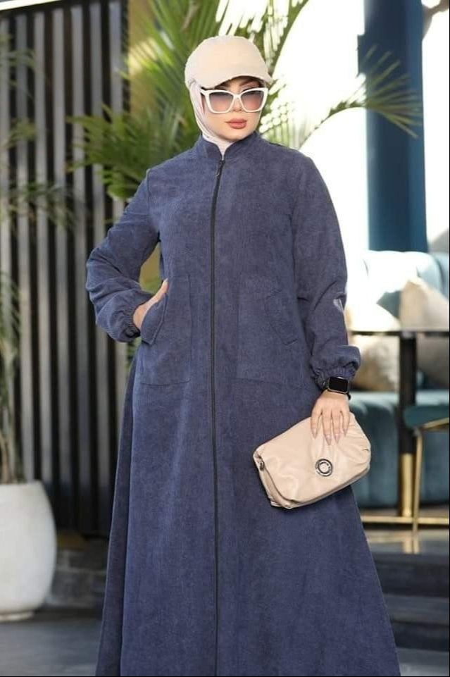 Ribbed Velvet Zip Abaya