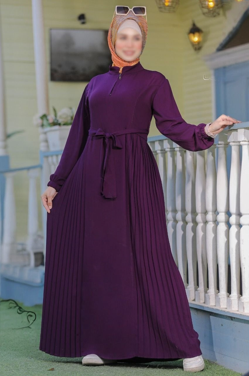 Pleated Abaya With Belt
