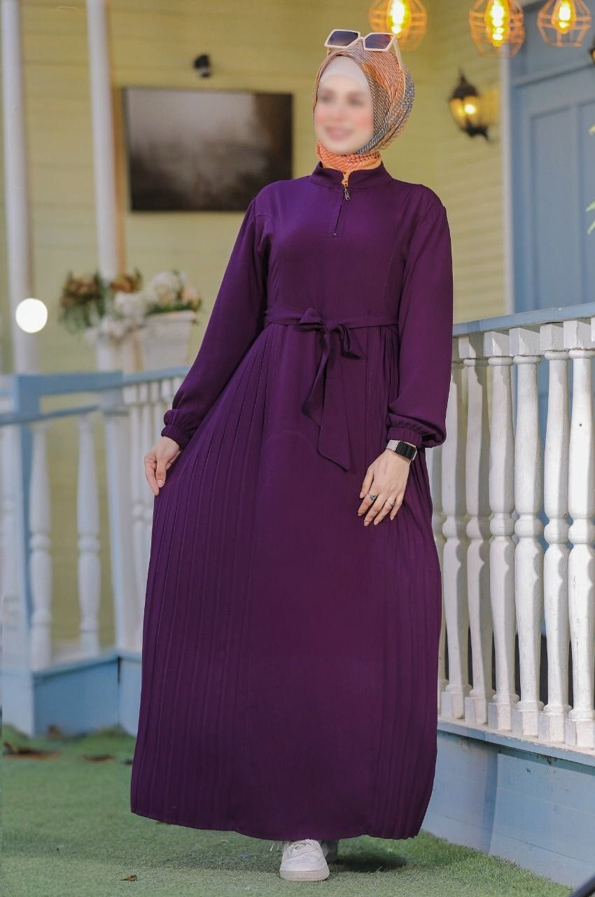 Pleated Abaya With Belt