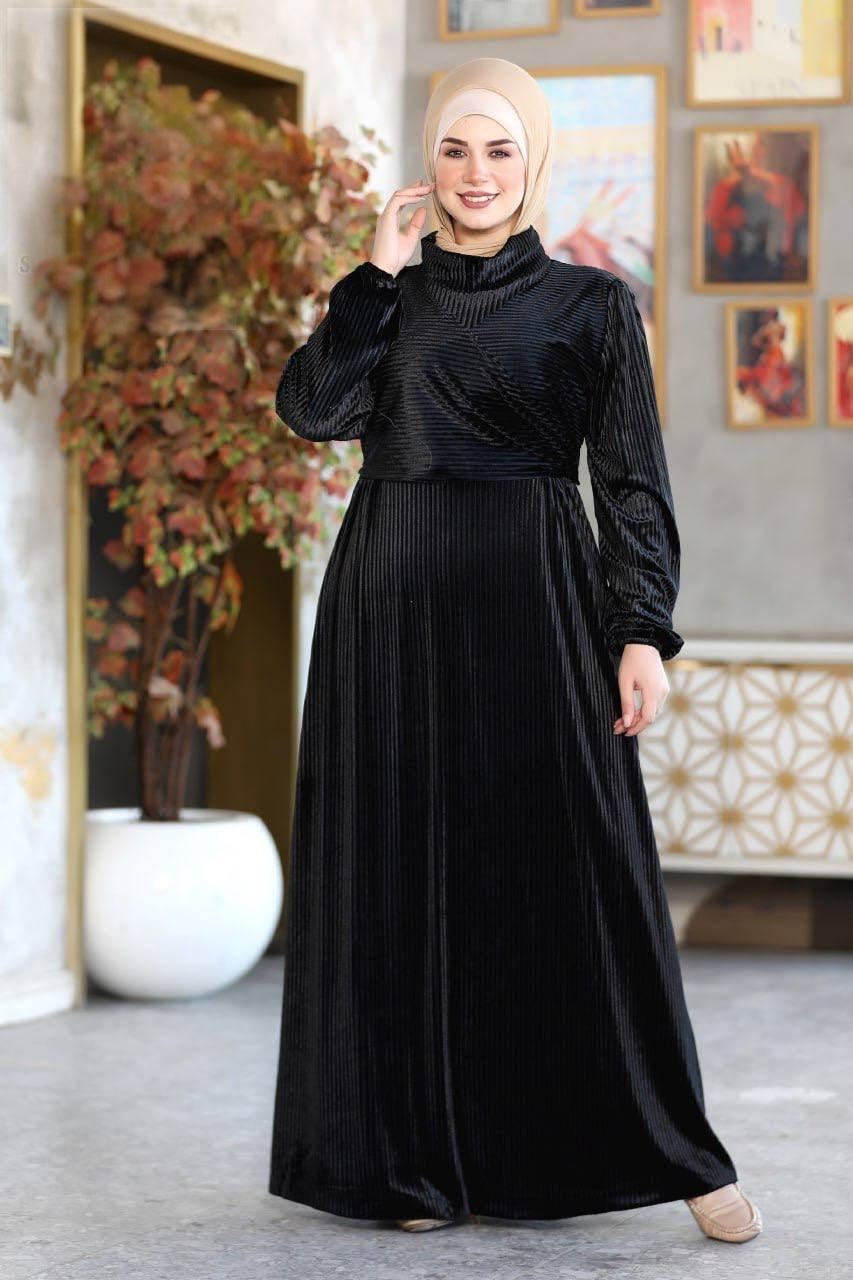 Ribbed Velvet Wrapped Dress(4 Colors)