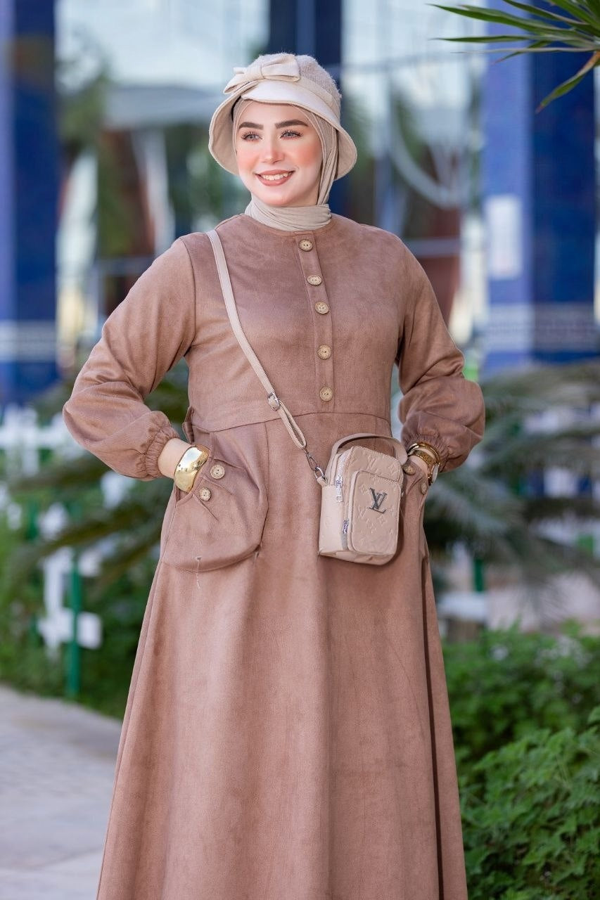 Suede Elegant Dress - Beige