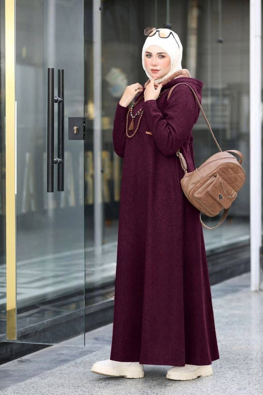 Fur Hoodie Dress - Red