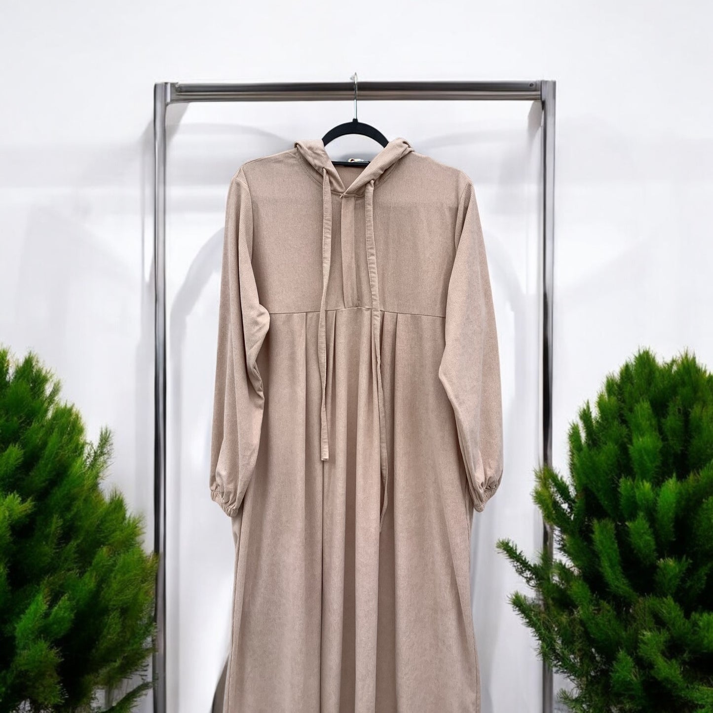 Ribbed Velvet Pleated Dress
