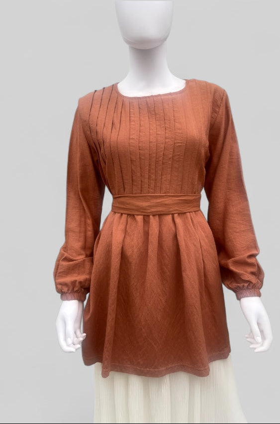 Pleated Blouse (With Belt)-5 Colors