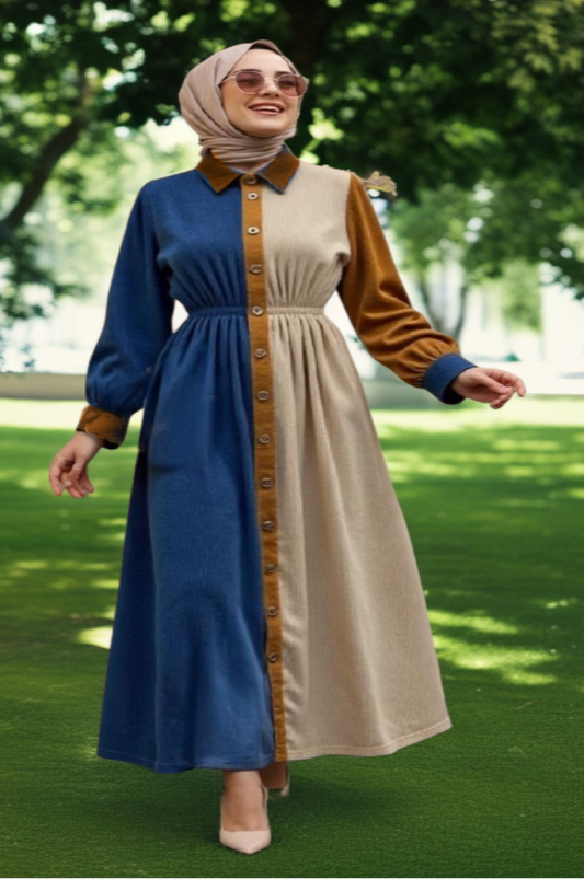 Rib Velvet Mixed Colors Dress