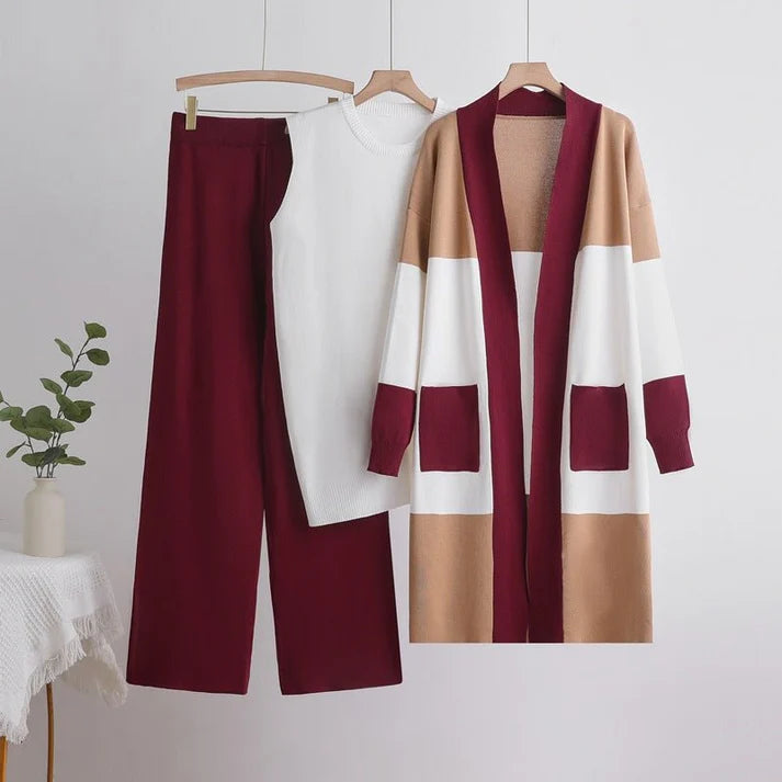 Orange/Burgundy 3 pieces Elegant Knit Suit