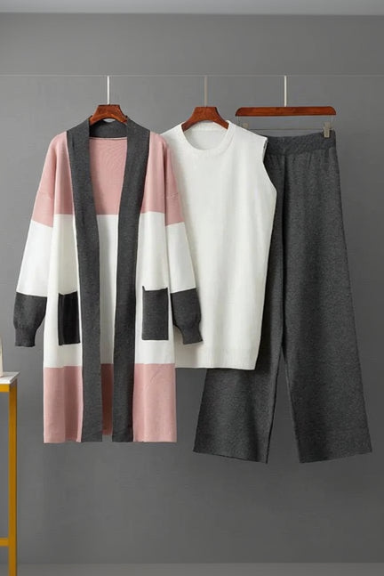 Pink/Gray 3 pieces Elegant Knit Suit