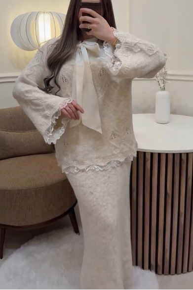 Lace Skirt 2 Pieces Set-Beige