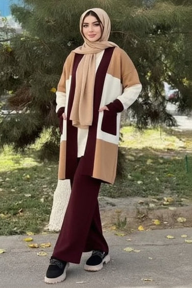 Orange/Burgundy 3 pieces Elegant Knit Suit