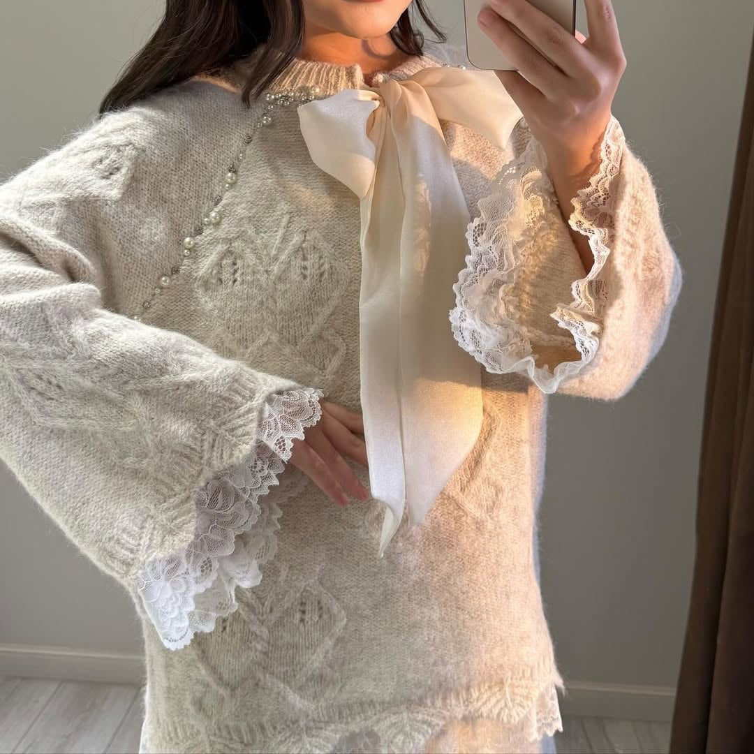 Lace Skirt 2 Pieces Set-Beige