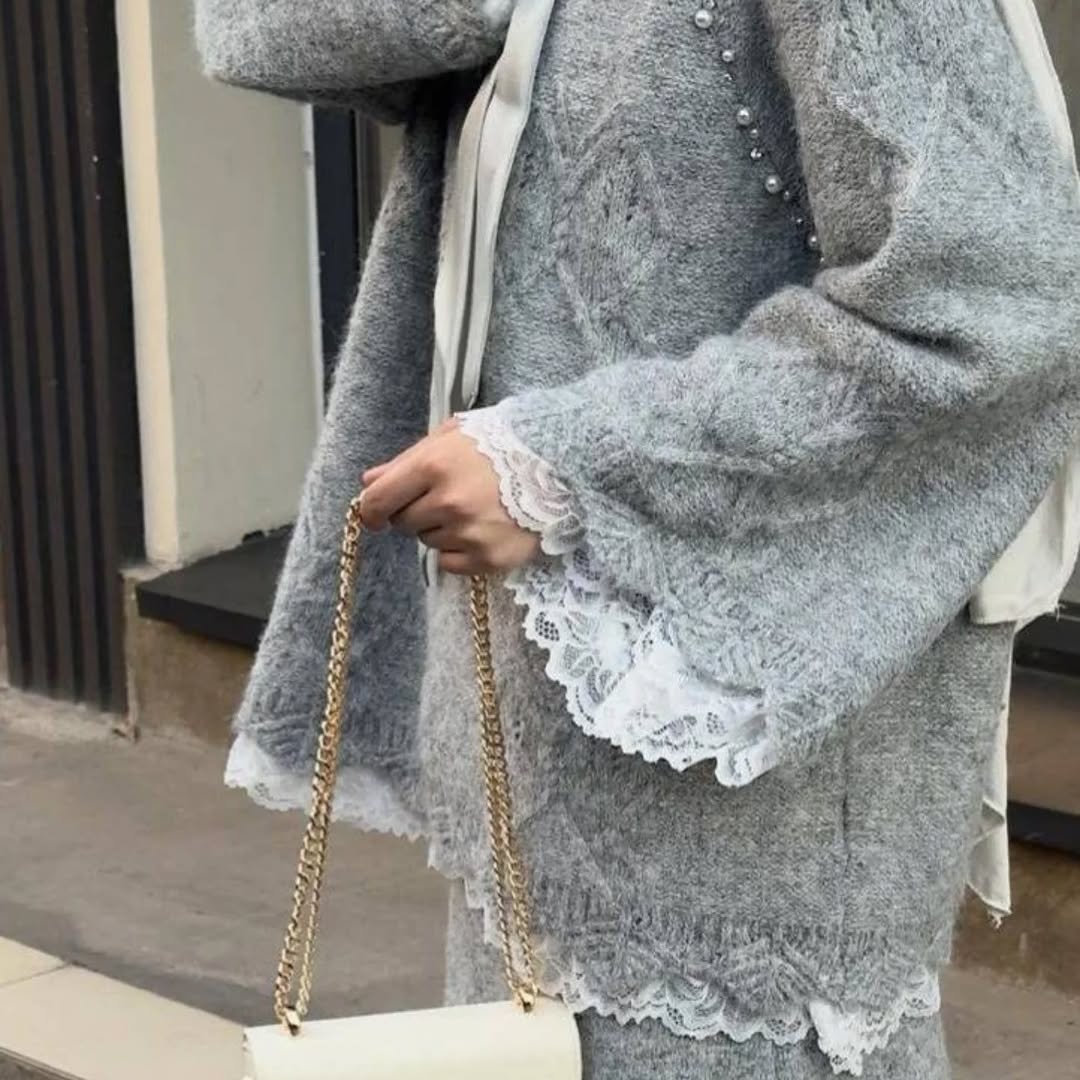 Lace Skirt 2 Pieces Set-Gray
