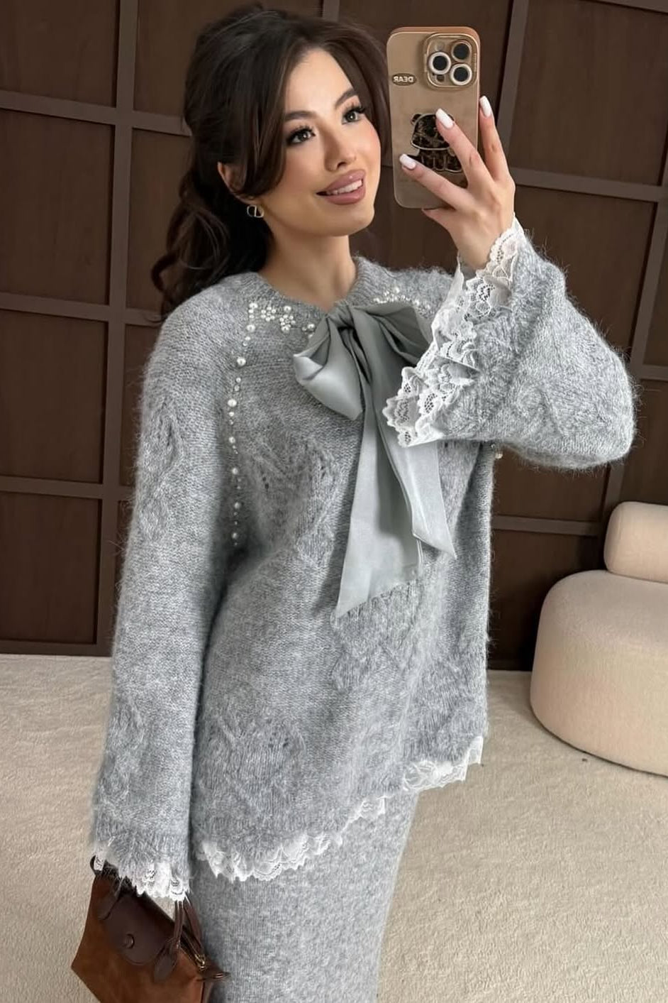 Lace Skirt 2 Pieces Set-Gray