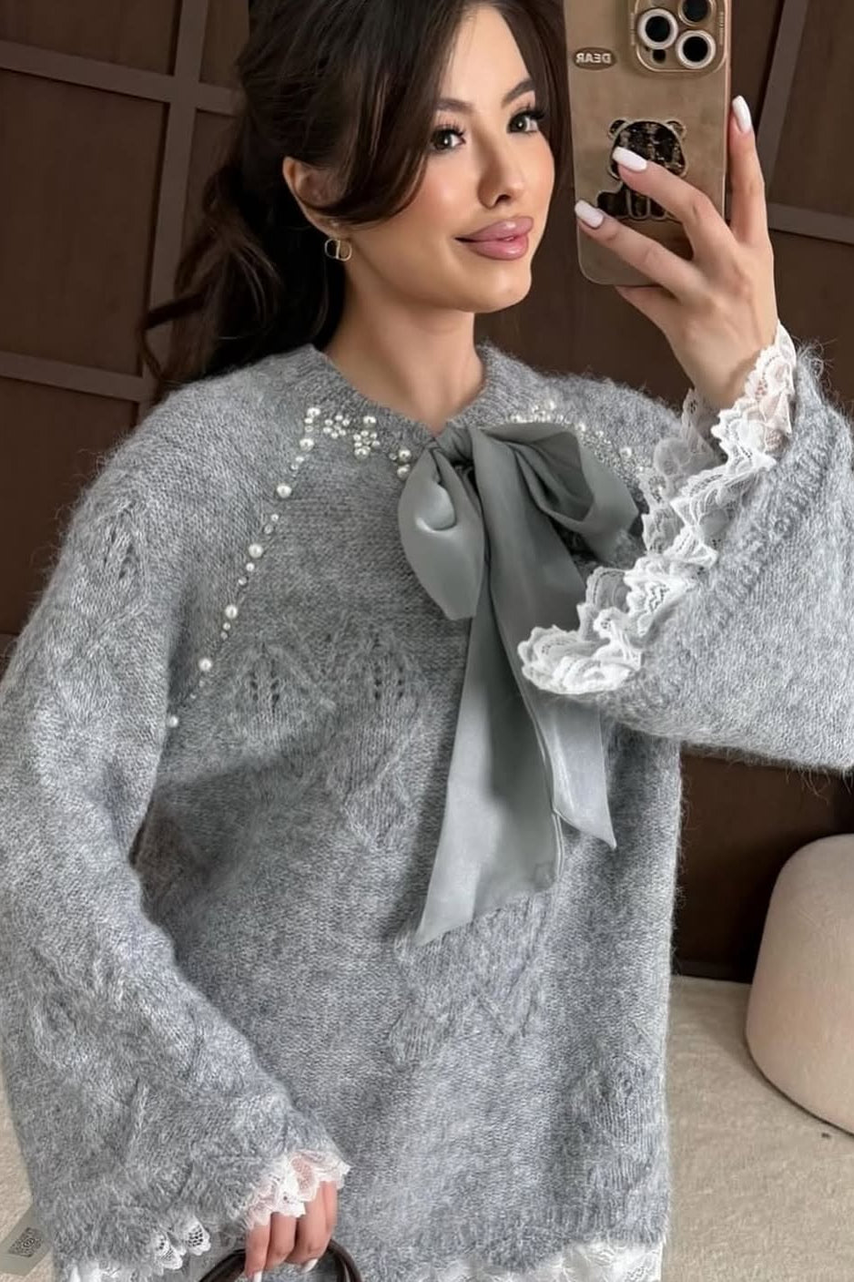 Lace Skirt 2 Pieces Set-Gray