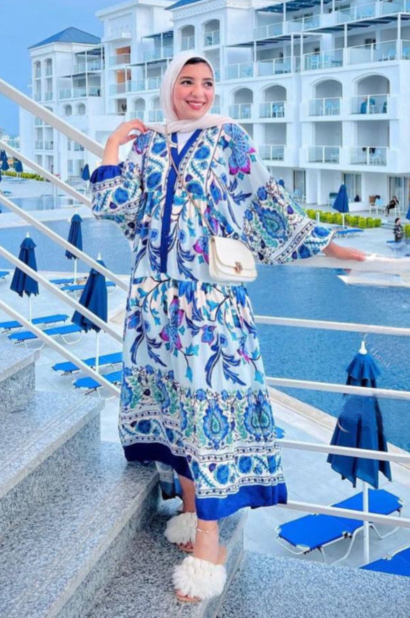 Floral Summer Dress-Sky Blue