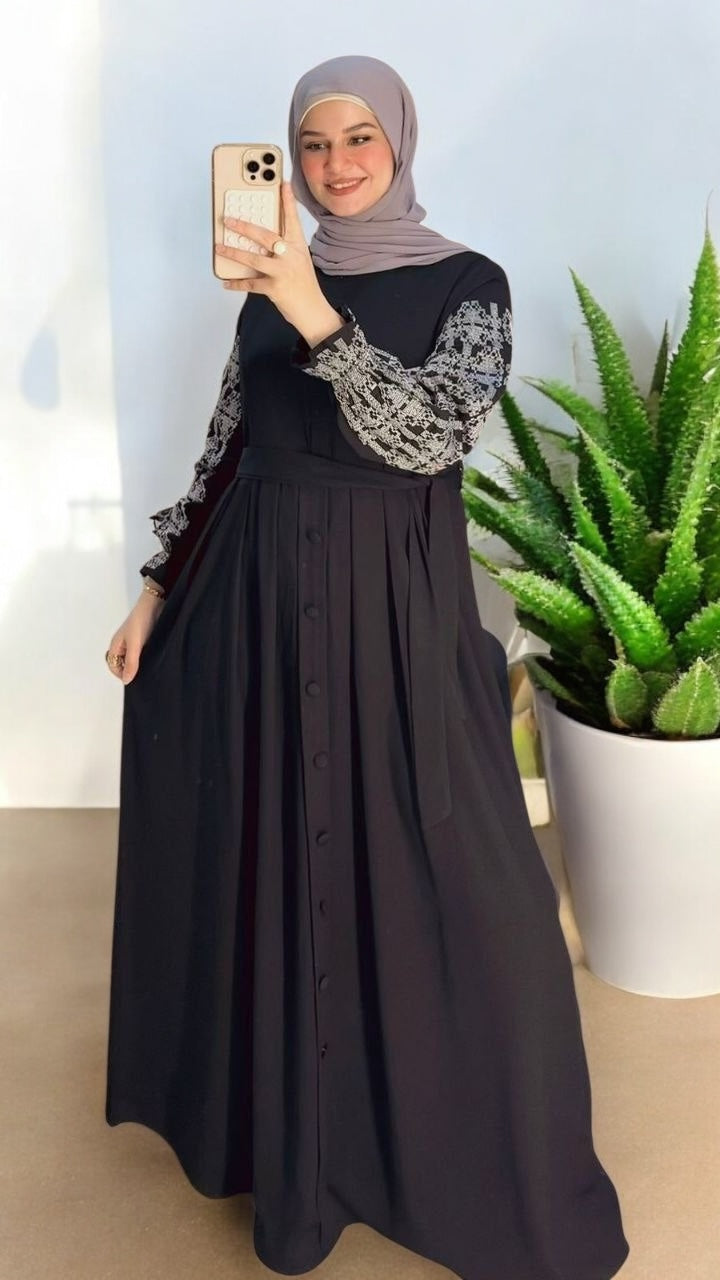 Fine Embroidered Sleeves Abaya (4 colors)