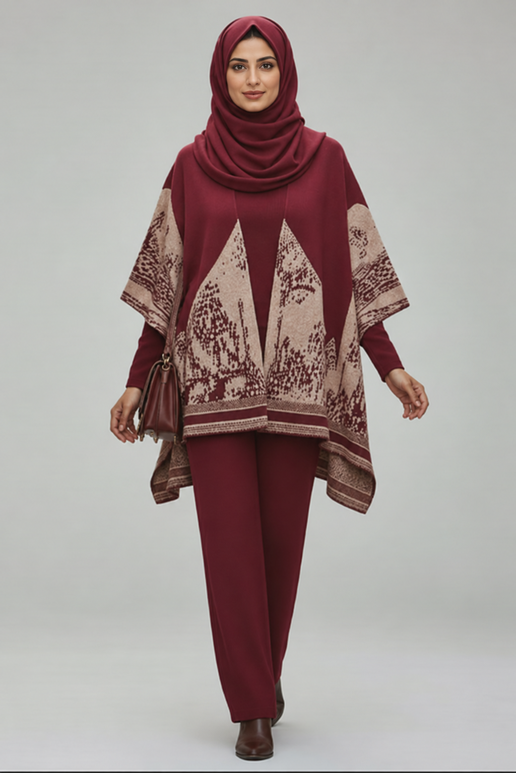 Dark Red 3 Pieces Elegant Printed Suit