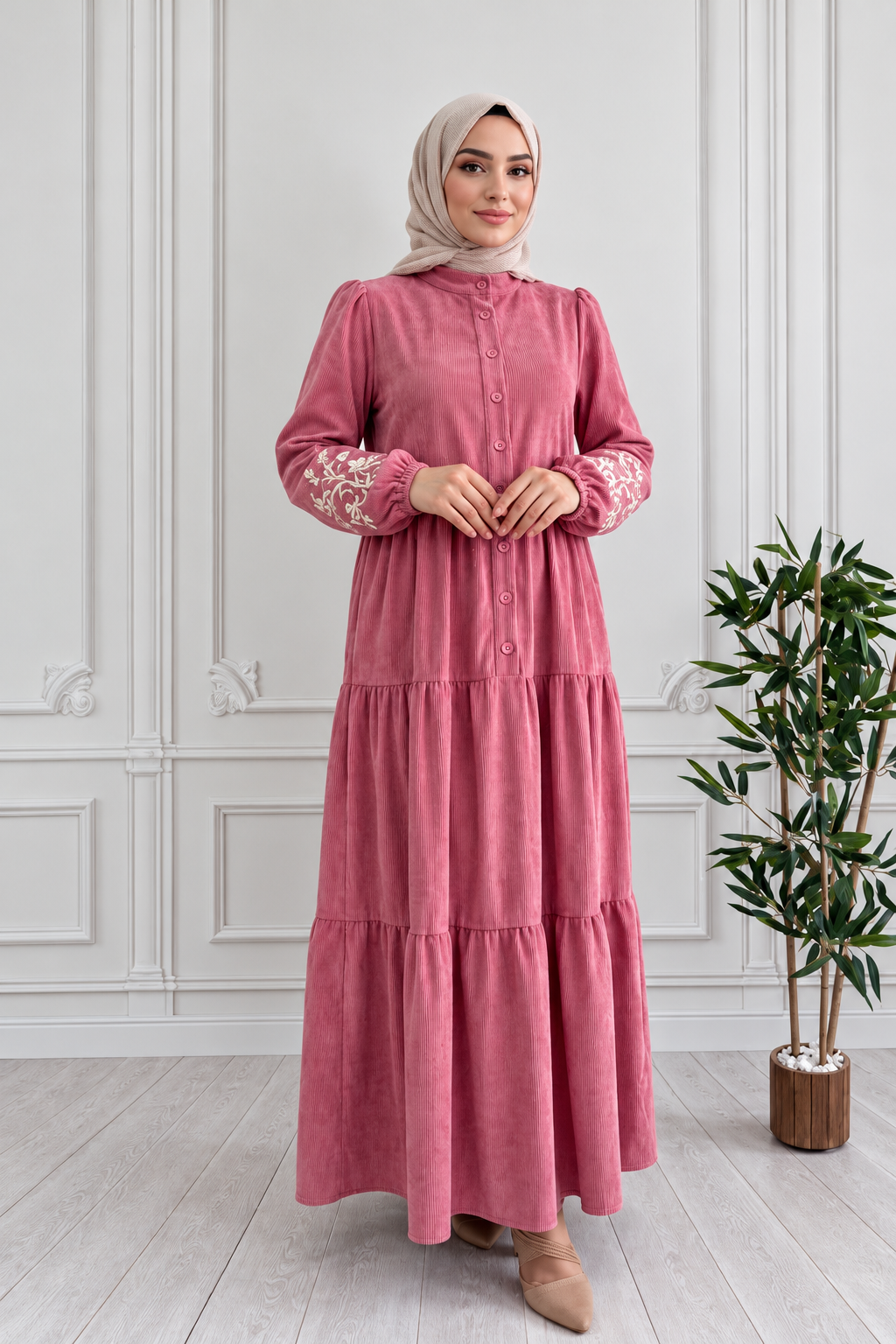 Embroided Layered Dress - Pink
