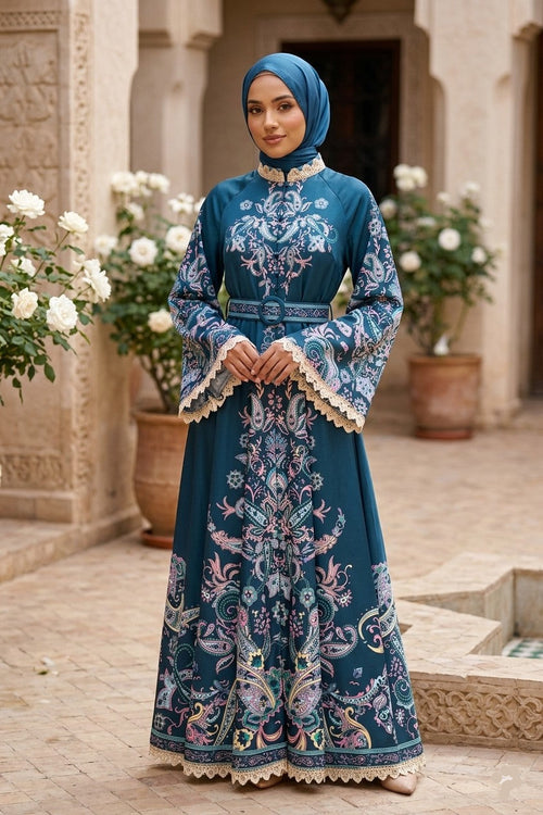 Blue Flare Sleeve Dress