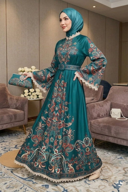 Green Flare Sleeve Dress