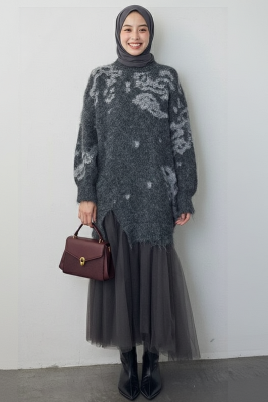 Gray Tulle Tunic/Short Dress