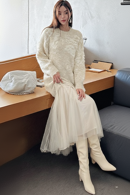 Beige Tulle Tunic/Short Dress