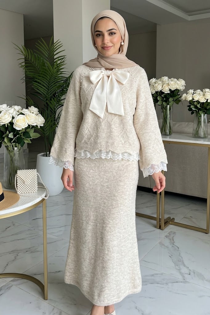 Lace Skirt 2 Pieces Set-Beige