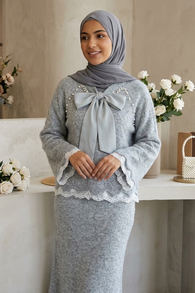 Lace Skirt 2 Pieces Set-Gray