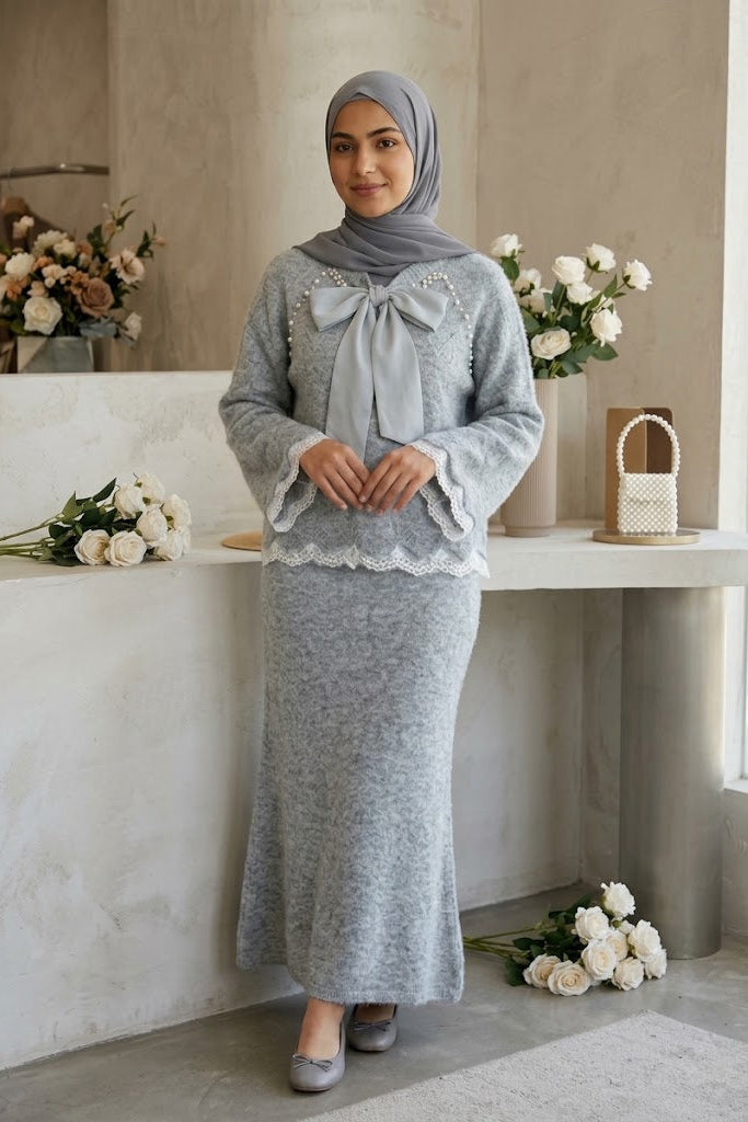 Lace Skirt 2 Pieces Set-Gray