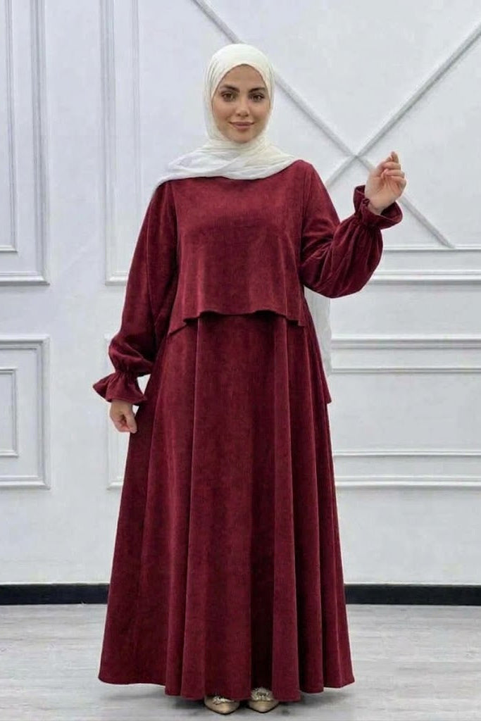 Velvet Skirt Set - Dark Red
