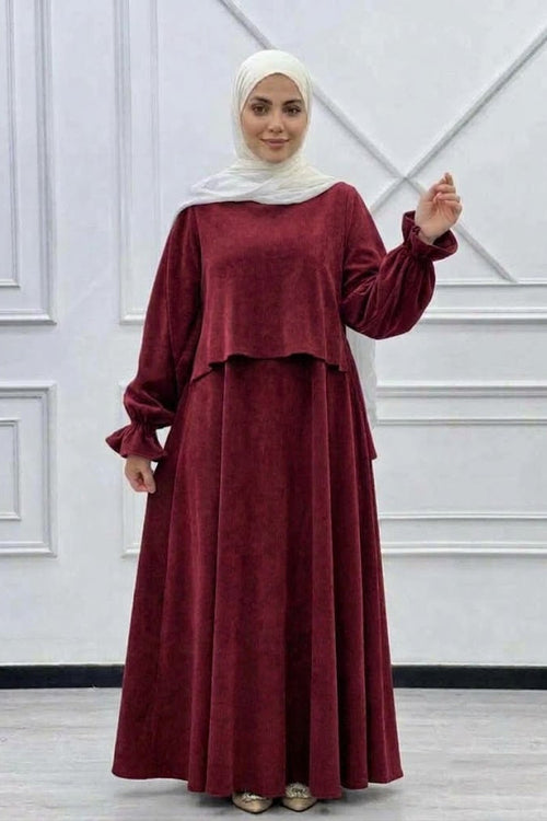 Velvet Skirt Set - Dark Red