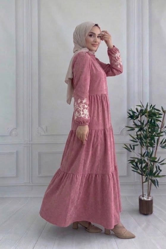 Embroided Layered Dress - Pink