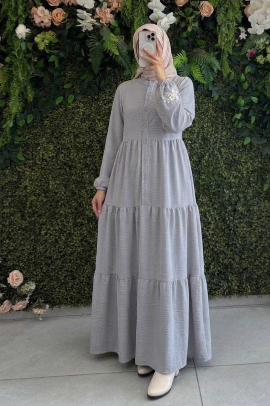 Embroided Layered Dress - Gray