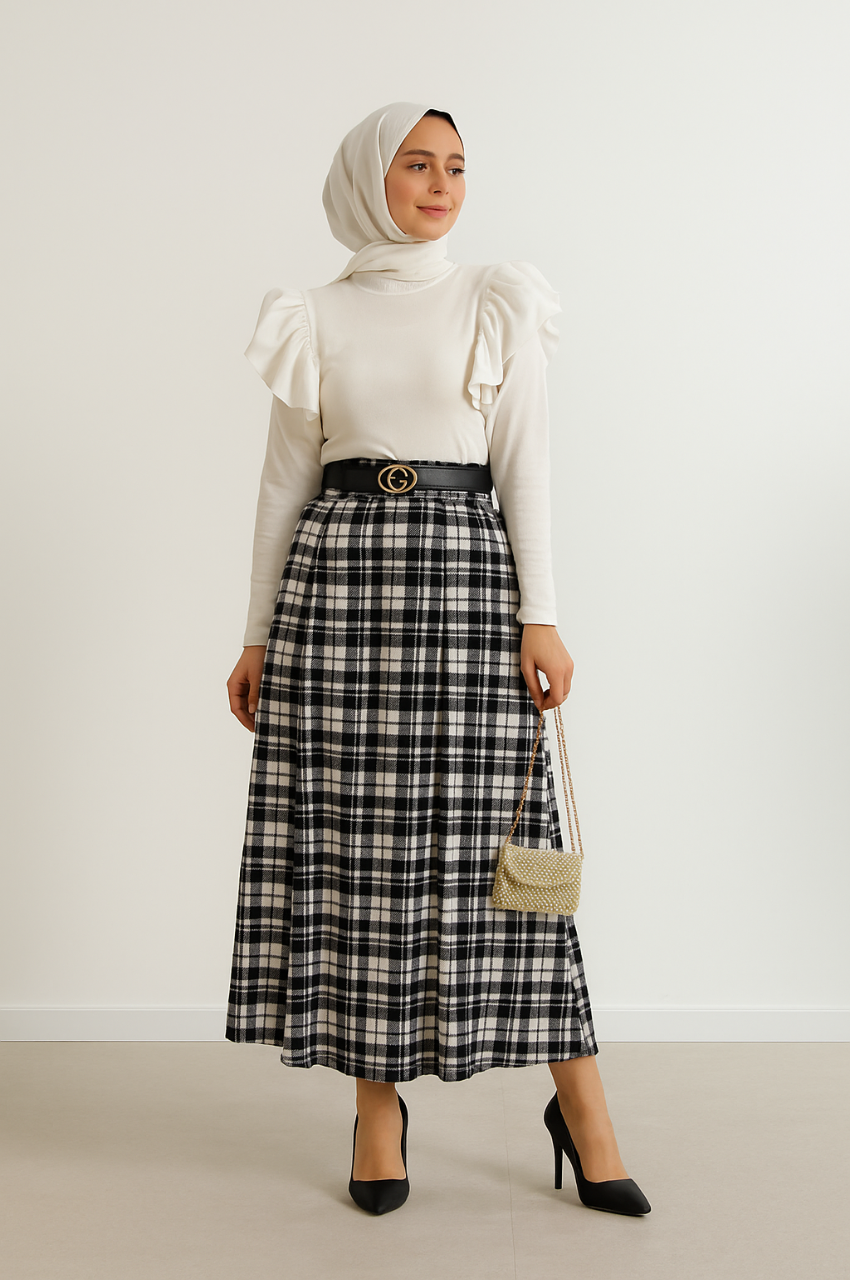 Checkered Wool Skirt