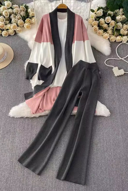 Pink/Gray 3 pieces Elegant Knit Suit