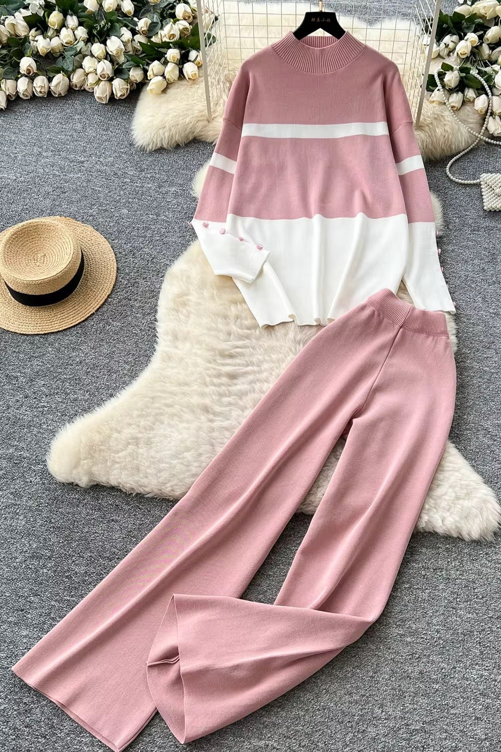 2 Pieces Pink Casual Set