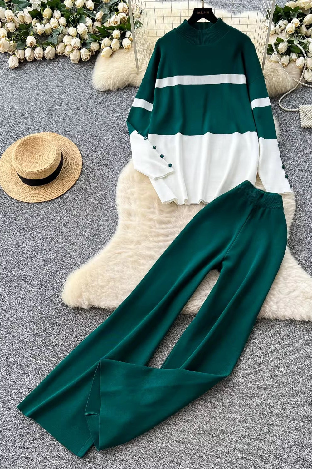 2 Pieces Green Casual Set