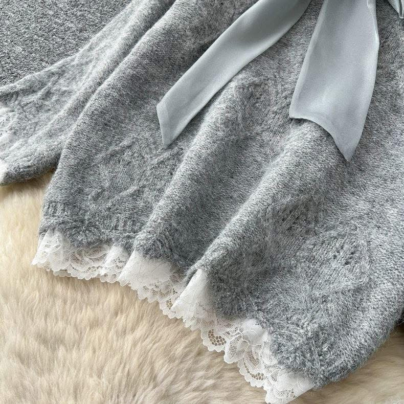 Lace Skirt 2 Pieces Set-Gray