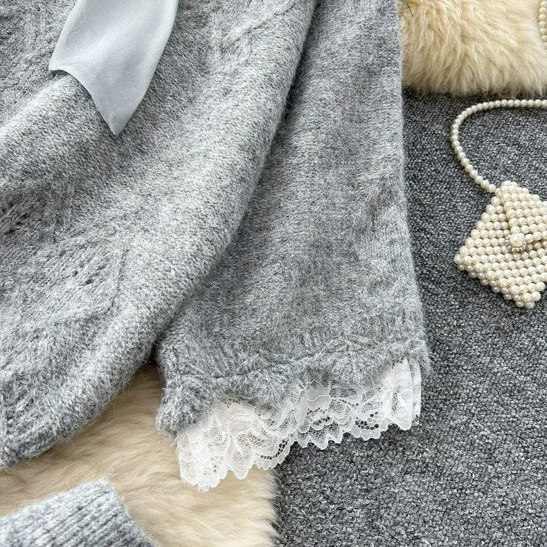 Lace Skirt 2 Pieces Set-Gray