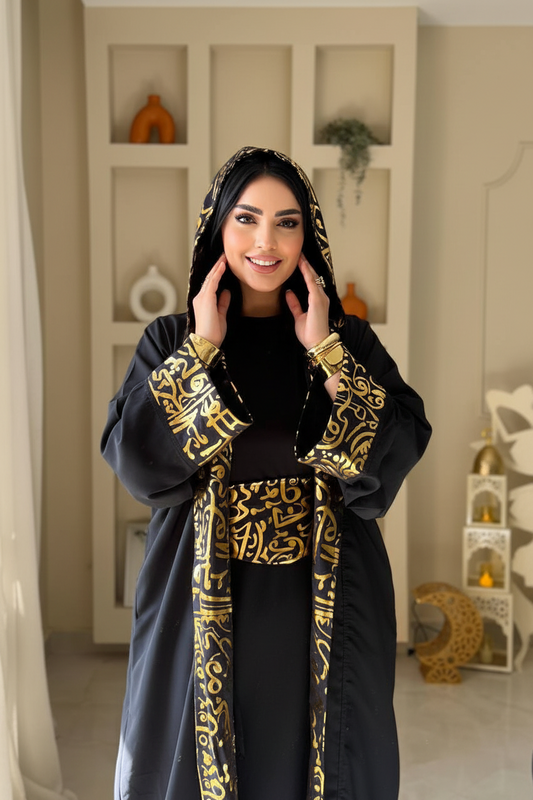 Golden Black Hoodie Kaftan (Separate Belt In/Out)